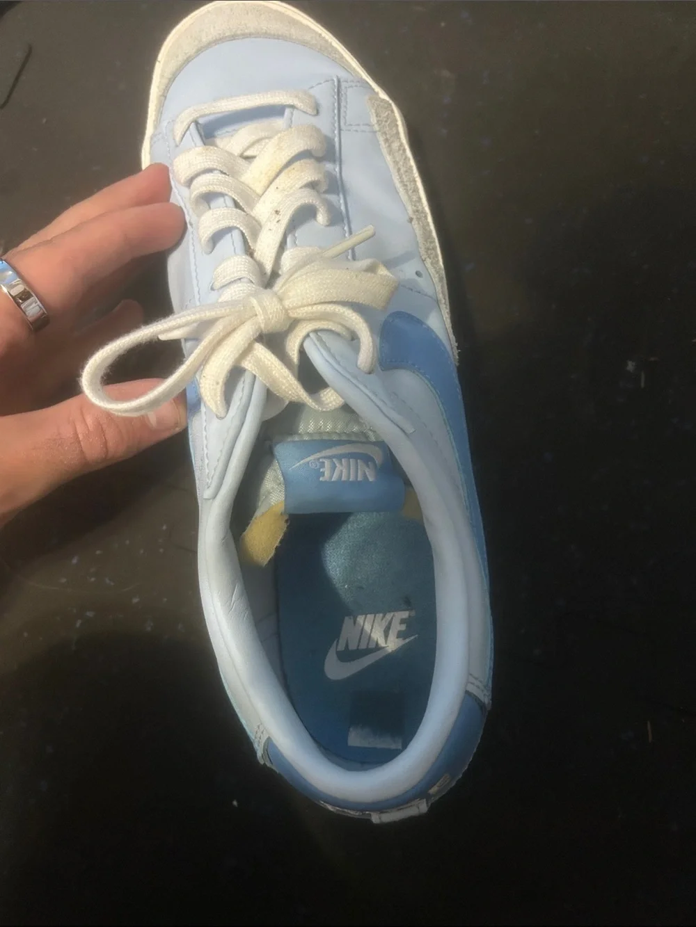 Nike Light Blue and White Low-Top Sneakers with Blue Swoosh